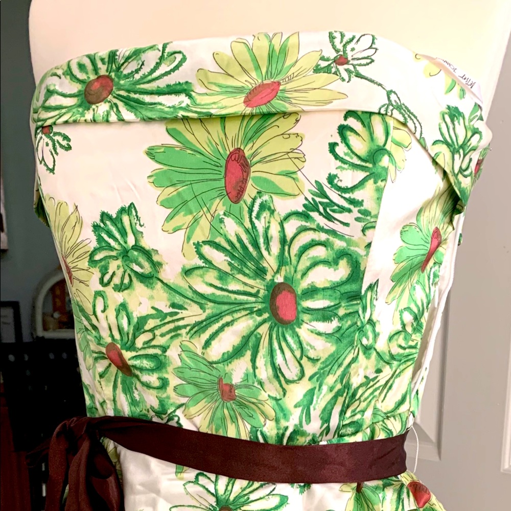 flower print silk dress with silk brown belt